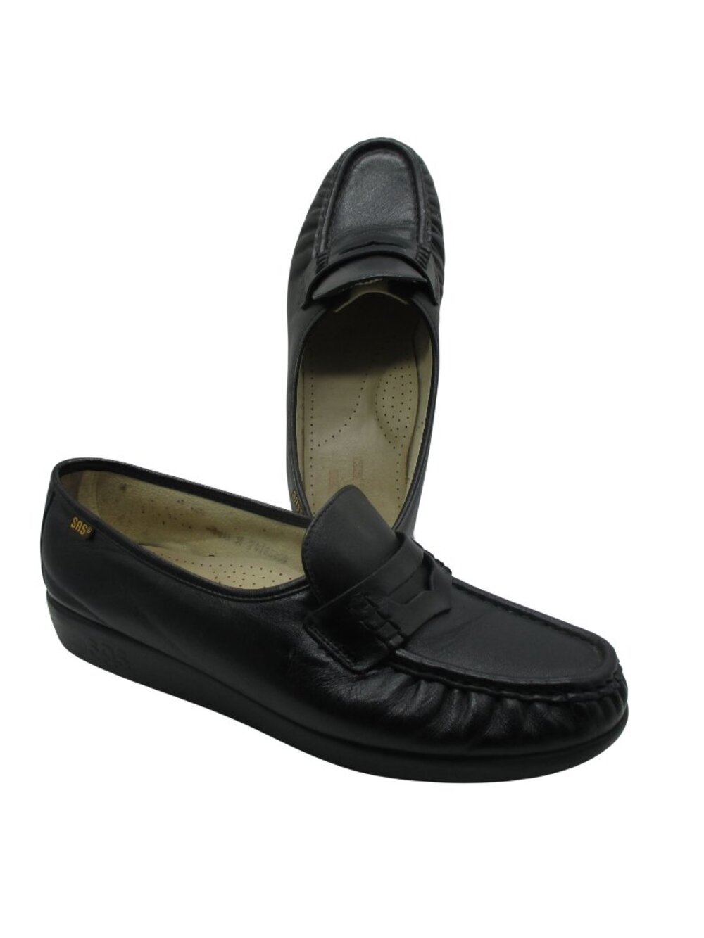 SAS Women's Black Classic Leather Loafers Comfort Slip-On Moccasin 11.5 M